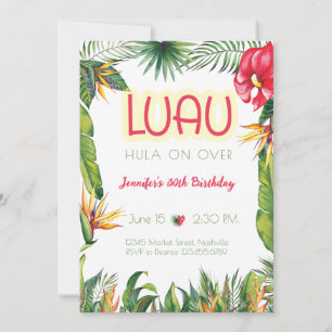 Aloha Luau Birthday Tropical Blommigt Party Inbjudningar