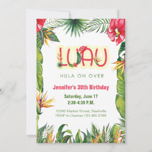 Aloha Luau Birthday Tropical Blommigt Party Inbjudningar