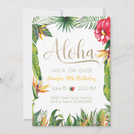 Aloha Luau Birthday Tropical Blommigt Party Inbjudningar