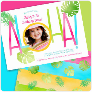 Aloha Luau Birthday Tropical Photo Inbjudningar