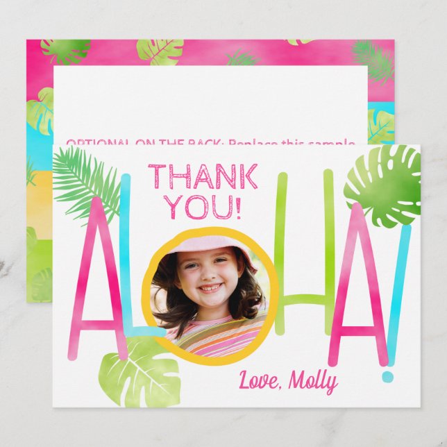 Aloha Luau Birthday Tropical Photo Tack Kort (Fram/baksida)