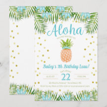 Aloha Luau Birthday Tropical Pineapple in Blue