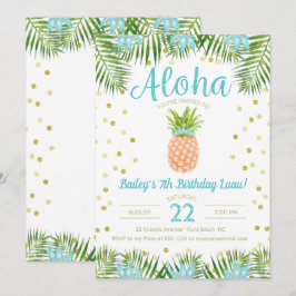 Aloha Luau Birthday Tropical Pineapple in Blue Inbjudningar