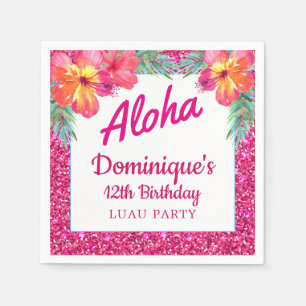 Aloha Luau-fest Glitter Tropisk Hibiskus Papper Pappersservett