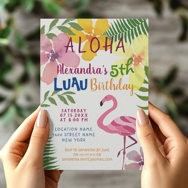 Aloha Luau Flamingo Födelsedag Inbjudningar (Skapare uppladdad)