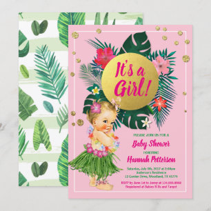 Aloha luau flicka duschinbjudan till rosa guld inbjudningar