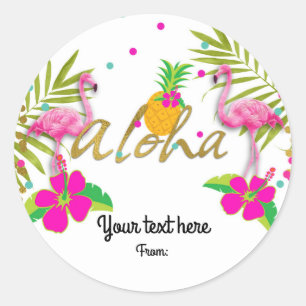 Aloha Luau-flickor Tropisk Flamingo-partygåva Runt Klistermärke