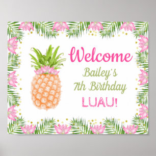 Aloha Luau Födelsedagsfest Decor Rosa Guld Välkomm Poster