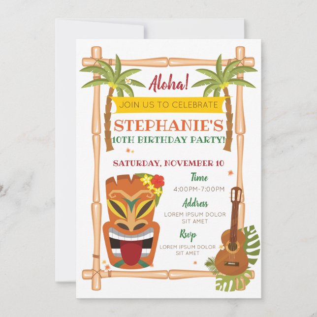 Aloha Luau födelsedagsinbjudan Inbjudningar (Framsida)