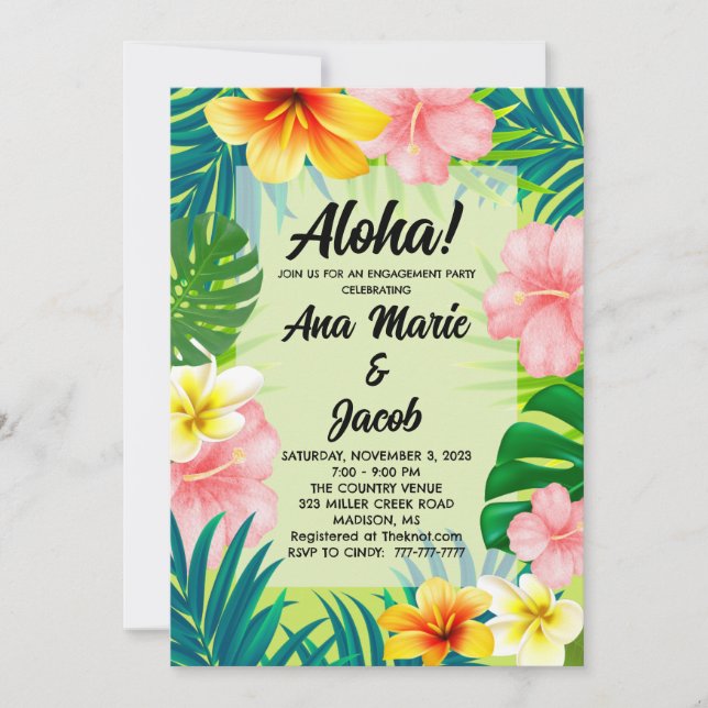 Aloha Luau Förlovningsfest Skurinvitation Inbjudningar (Framsida)