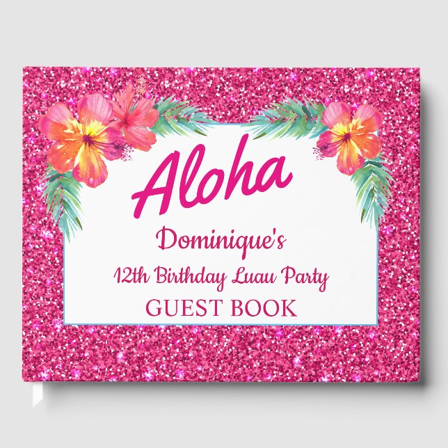 Aloha Luau Hawaianisk Tropisk Hibiskus Glitter Gästböcker (Framsida)