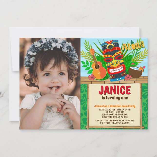 Aloha Luau Hawaiian Tropical Summer Birthday Photo Inbjudningar (Framsida)