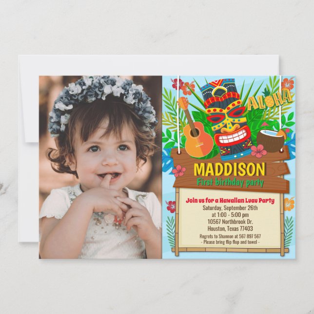 Aloha Luau Hawaiian Tropical Summer Birthday Photo Inbjudningar (Framsida)