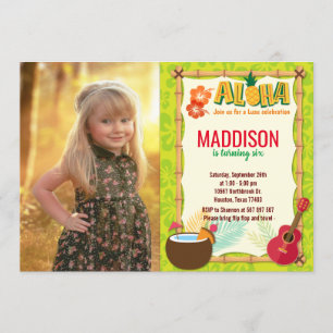 Aloha Luau Hawaiian Tropical Summer Birthday Photo Inbjudningar