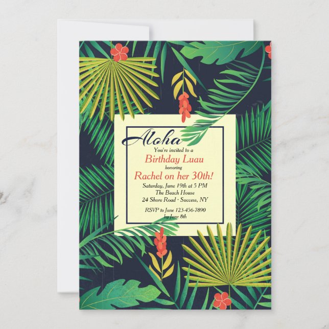 Aloha Luau-inbjudan Inbjudningar (Framsida)