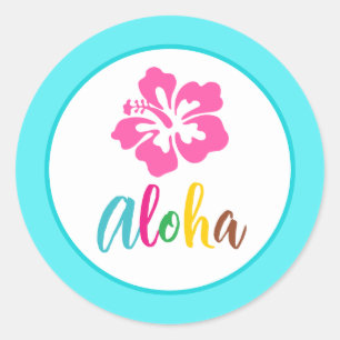 Aloha Luau Party Tropical Hawaiian Hibiscus Runt Klistermärke