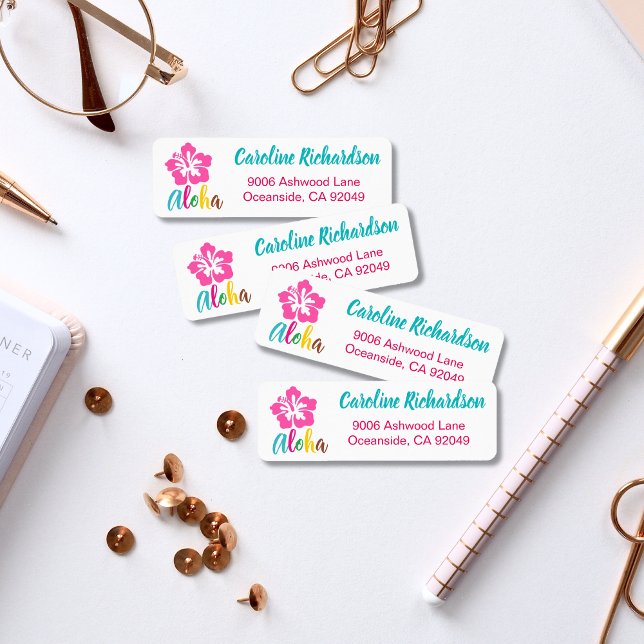 Aloha Luau Party Tropical Hibiscus Returadress Etikett (Skapare uppladdad)