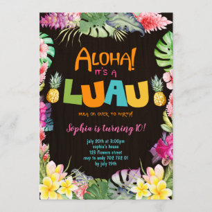 Aloha Luau Rustic Tropical Summer Girl Birthday Inbjudningar