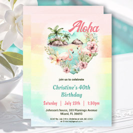 Aloha Luau Sommar 40:e födelsedag Tropical Beach Inbjudningar