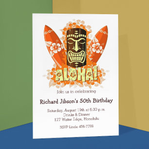 Aloha Luau Tiki Mask Beach Party-inbjudningar Inbjudningar