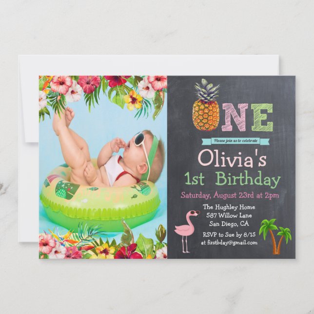 Aloha Luau Tropical 1:a födelsedagsinbjudan Inbjudningar (Framsida)
