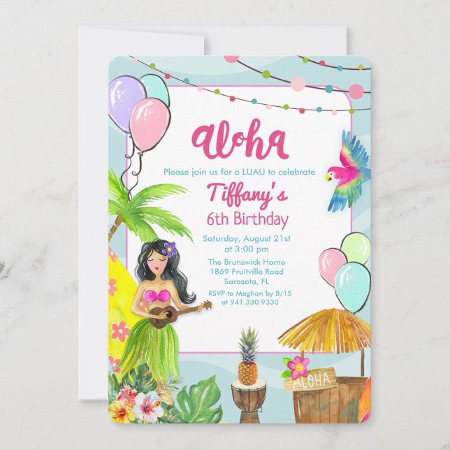 Aloha Luau Tropical Bassäng Party födelsedag Inbjudningar (Framsida)