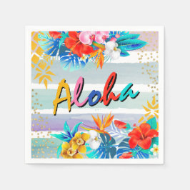 Aloha Luau Tropical Blommigt Glitter Party Pappersservett