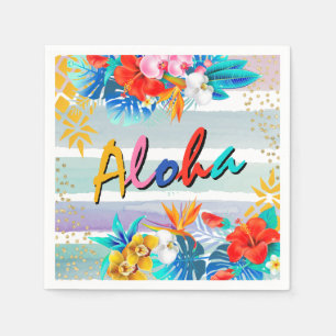 Aloha Luau Tropical Blommigt Glitter Party Pappersservett