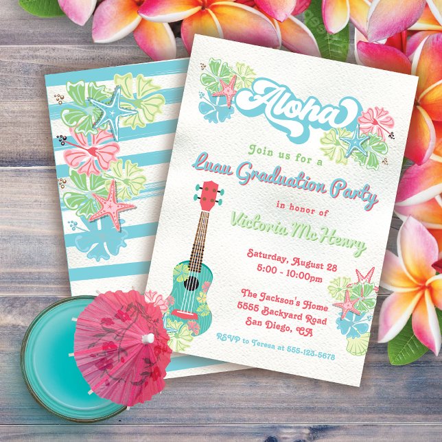 Aloha Luau Tropical Blommigt Studentfest Inbjudningar (Skapare uppladdad)