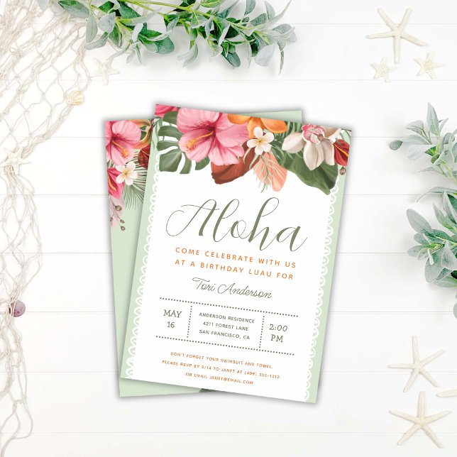 Aloha Luau Tropical Chic Birthday Inbjudningar (Skapare uppladdad)