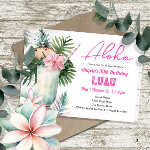Aloha Luau Tropical Drink Vuxen Birthday Inbjudningar