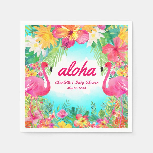 Aloha Luau Tropical Flamingo Baby Shower Papper Pappersservett (Framsidan)