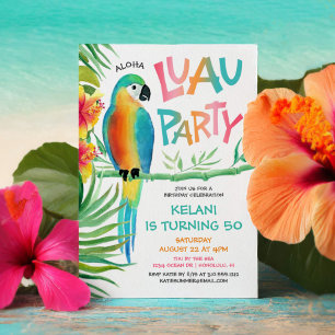 Aloha Luau Tropical Parrot Birthday Inbjudningar