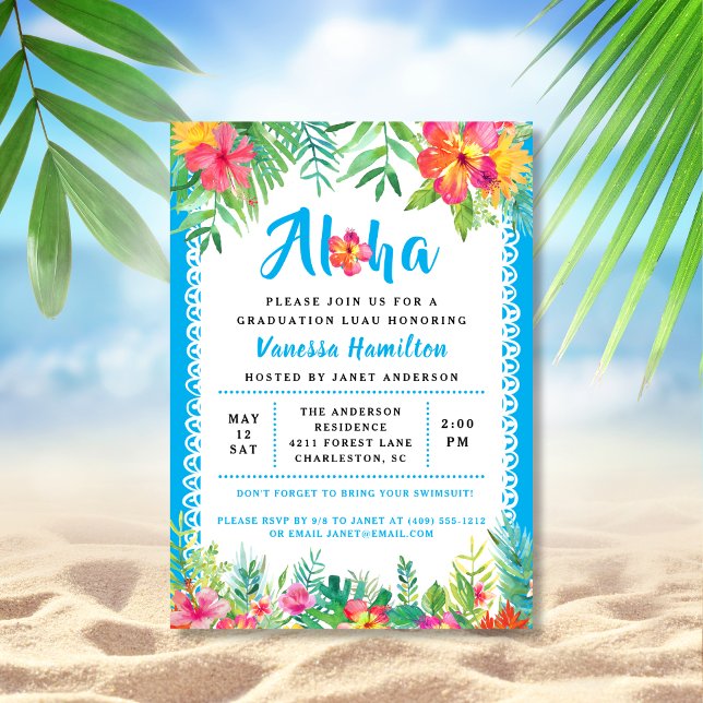 Aloha Luau Tropical Studenten Blue-inbjudan Inbjudningar (Skapare uppladdad)