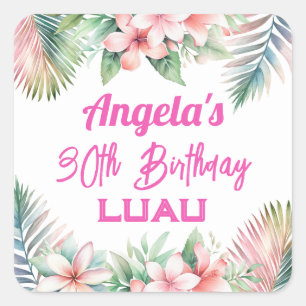 Aloha Luau Tropical Vuxen Birthday Fyrkantigt Klistermärke