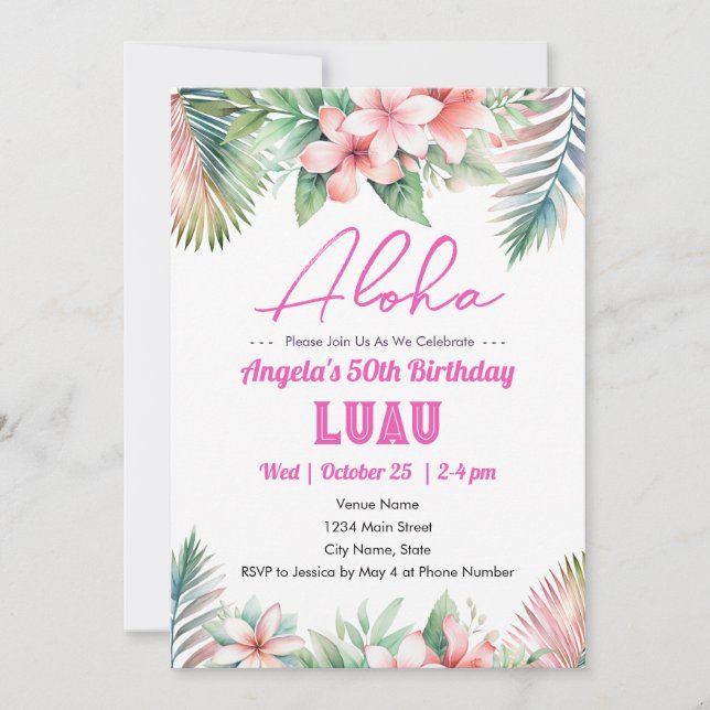 Aloha Luau Tropisk 50-årsfest för vuxna Inbjudningar (Framsida)