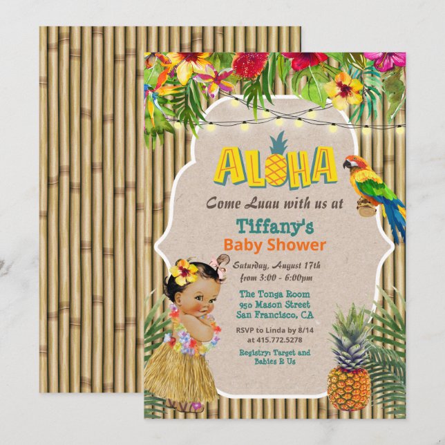 Aloha Luau Tropisk Baby Shower Inbjudan (Fram/baksida)