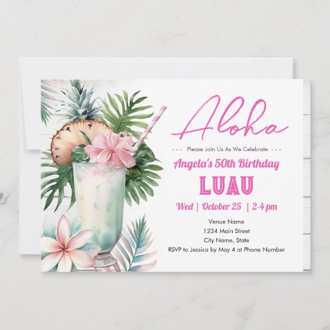 Aloha Luau Tropisk Drink 50-årsfirande Inbjudningar (Framsida)