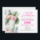 Aloha Luau Tropisk Drink 60-årsfirande Inbjudningar<br><div class="desc">Vuxent tema Hawaiianskt tropiskt strand blomster vattenfärg grafisk luau-fest. Finns som nedladdningsbar utskriftsbar digital fil.
Anpassningsbar,  personlig,  redigerbar nedladdning</div>