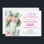 Aloha Luau Tropisk Drink 60-årsfirande Inbjudningar<br><div class="desc">Vuxent tema Hawaiianskt tropiskt strand blomster vattenfärg grafisk luau-fest. Finns som nedladdningsbar utskriftsbar digital fil.
Anpassningsbar,  personlig,  redigerbar nedladdning</div>
