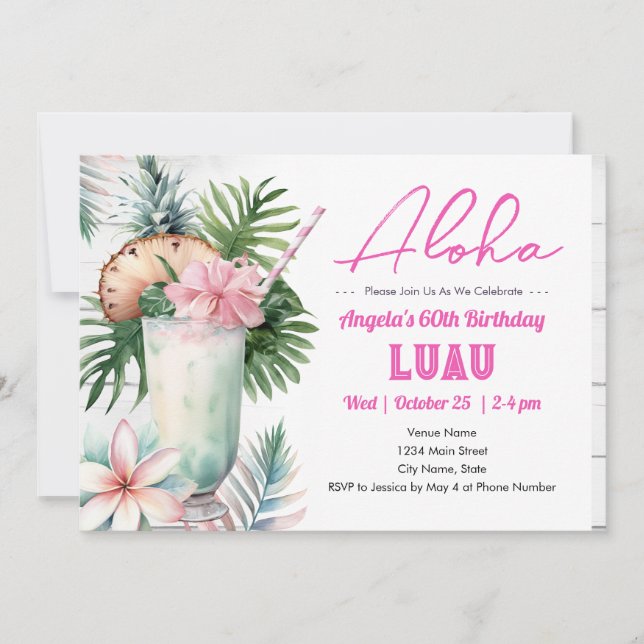 Aloha Luau Tropisk Drink 60-årsfirande Inbjudningar (Framsida)