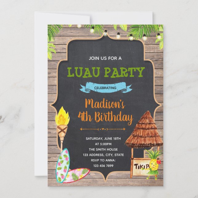 Aloha luau tropisk sommar födelsedagsfest kort (Framsida)