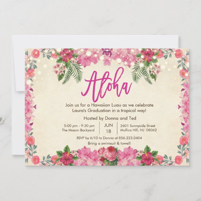 Aloha Luau Tropiskt Examenfirande Inbjudan (Framsida)