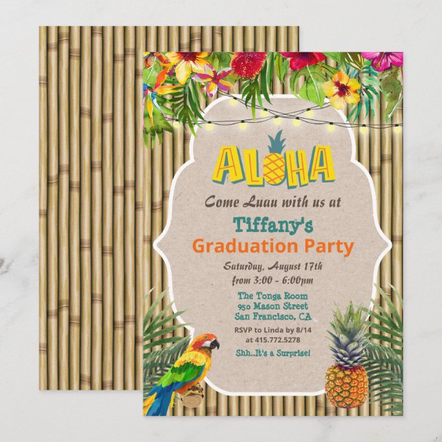 Aloha Luau Tropiskt Examenfirande Inbjudan (Fram/baksida)