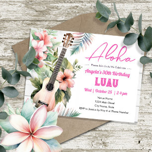 Aloha Luau ukulele Vuxen Birthday Inbjudningar