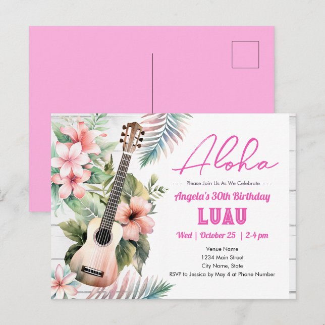 Aloha Luau ukulele Vuxen födelsedag Vykort (Fram/baksida)