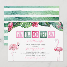 Aloha Lush Tropical Foliage Flamingos Baby Shower Inbjudningar