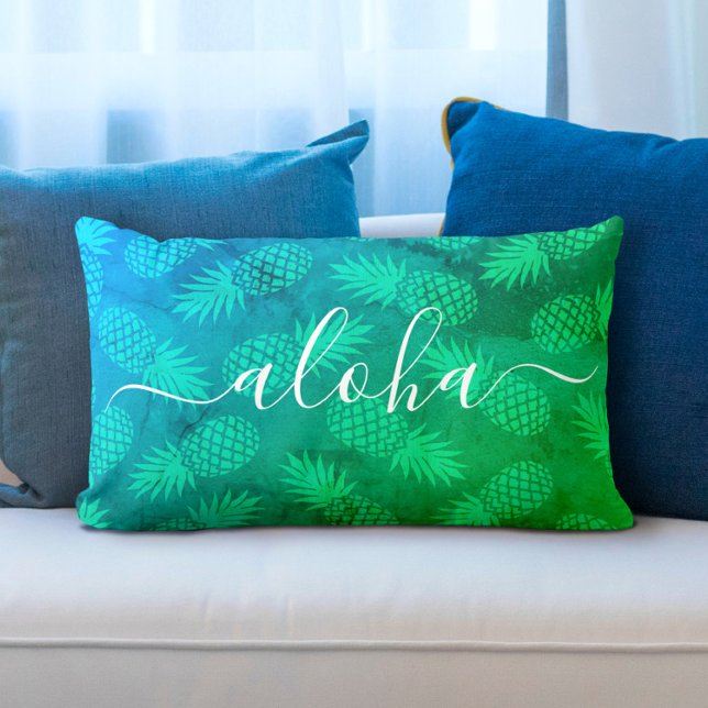 Aloha-manussköldpaddor grönt panas mönster lumbarkudde (Skapare uppladdad)