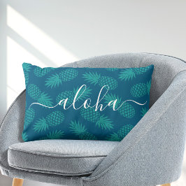 Aloha-manustypografi teal ananas mönster lumbarkudde