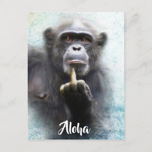 Aloha Mitten Finger Salute Funny Ape offensiv Vykort